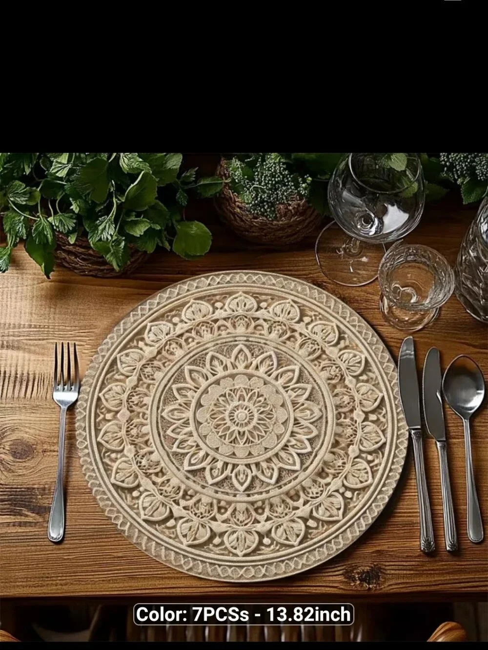 New 7pc Decorative Round Beige Mandala Placemats #1491-691
